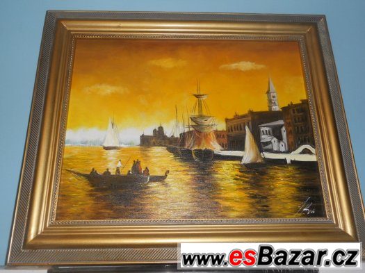 PŘÍSTAV - olejomalba na plátně - dřevěný rám 630x530mm – fotografie 1