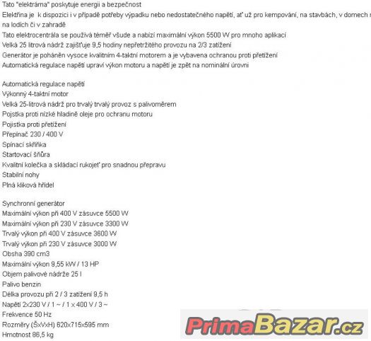 Generátor benzín, 2x220V+380V,  5,5kW, nepoužitý-velká sleva – fotografie 2