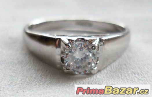 Prsten pozlacený- 18k bílé zlato s kamínkem- bižuterie – fotografie 2