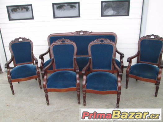 Starožitná sedací souprava 3+1+1+1+1-rok 1880 - po renovaci – fotografie 1