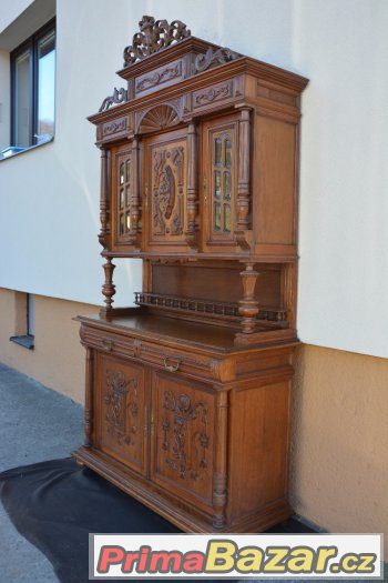 Starožitný, řezbovaný příborník - 120 let-Unikátní kus-velký – fotografie 2