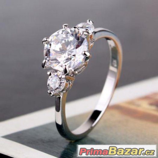 Prsten pozlacený- 18k bílé zlato+kamínky- bílý Topaz – fotografie 1