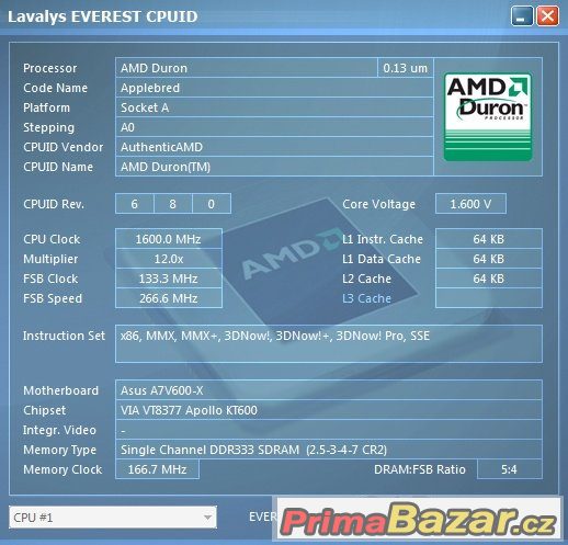 AMD Duron 1600 MHz Applebred DHD1600DLV1C sc.462 FUNKČNÍ – fotografie 4