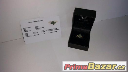Prodám dámský prsten se zeleným safírem a kartičkou původu – fotografie 2