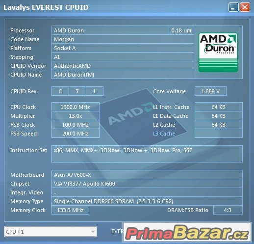 AMD Duron 1300 MHz Morgan DHD1300AMT1B sc.462 FUNKČNÍ – fotografie 4