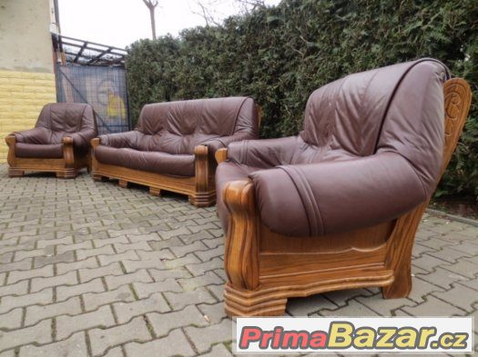Rustikální sedací souprava 3+2+1 z PRAVÉ KŮŽE Dub – fotografie 1