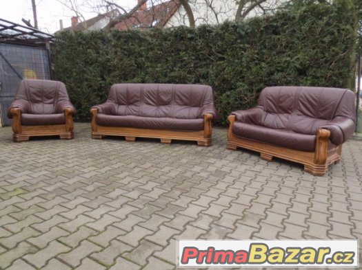 Rustikální sedací souprava 3+2+1 z PRAVÉ KŮŽE Dub – fotografie 2