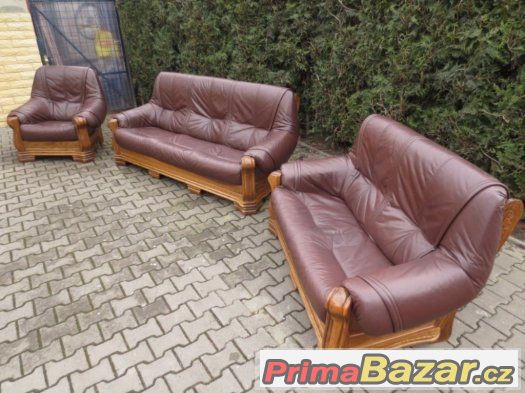 Rustikální sedací souprava 3+2+1 z PRAVÉ KŮŽE Dub – fotografie 3
