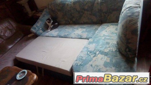 Prodám rohovou rozkládací sedačku, tyrkysová, 220/150, ložný – fotografie 2