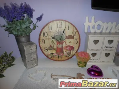 NÁDHERNÉ STYLOVÉ HODINY S LEVANDULÍ A KVĚTINAMI-NOVÉ+RETRO