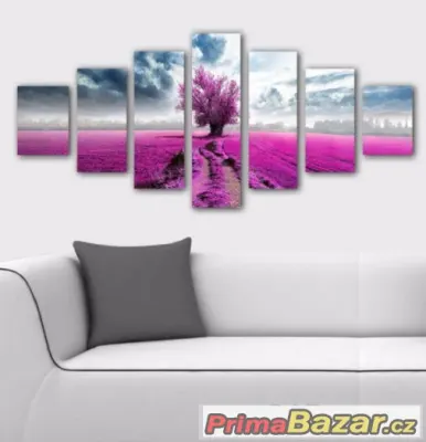 Velký obraz - sedmidílný - FIALOVÉ POLE - 210x100 cm