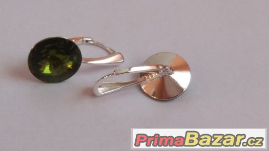 Stříbrné náušnice se Swarovski Rivoli, olivine, 12 mm, nové – fotografie 2