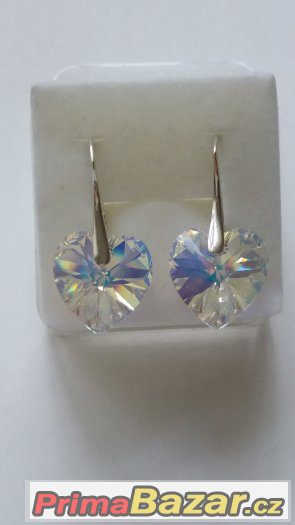 Krásné stříbrné náušnice se Swarovski Heart, 14 mm, nové – fotografie 2