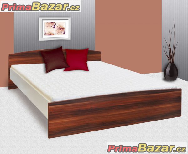 Manželská ořechobílá postel 180x200. Rošt a matrace zdarma – fotografie 1