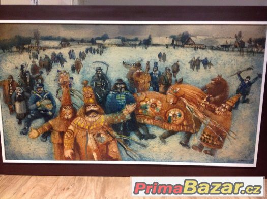 Prodám obraz MAŠKARA ZA VESNICÍ , plátno , 158cm x 94cm – fotografie 1