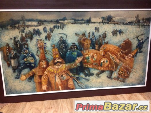 Prodám obraz MAŠKARA ZA VESNICÍ , plátno , 158cm x 94cm – fotografie 4