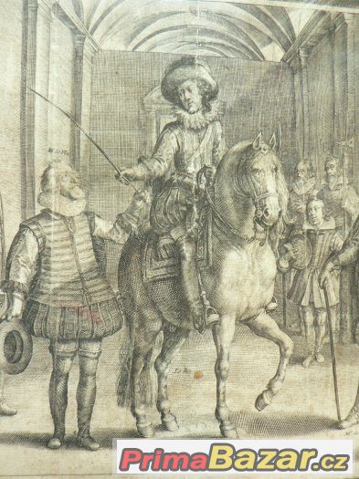 Drezúra koní, Pluvinel z  r. 1666, orig. rytina – fotografie 2