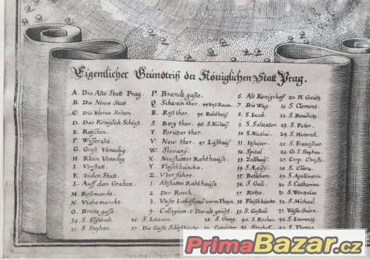 PRAHA rytina z roku 1650 originál Merian – fotografie 2