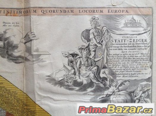Vzdálenostník, barokní rytina, Homann r. 1740 – fotografie 3