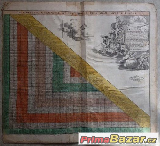 Vzdálenostník, barokní rytina, Homann r. 1740 – fotografie 5
