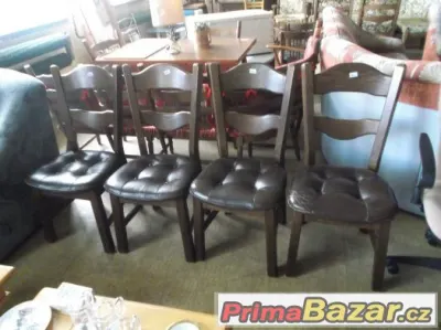 4x jídelní židle masív + koženka, cena 4000,-K