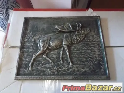 těžký kovový obrázek myslivecký motiv, cena 500,-Kč