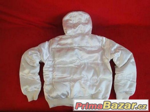 saténová bílá bunda, použitá, prsa 55cm, pas 55cm, boky 55cm – fotografie 2