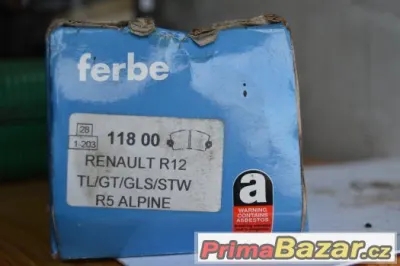 Nové brzdové destičky Ferbe,Renault 12 1.6 V balení 4 ks.