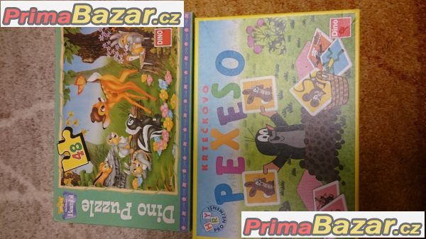 Pexeso krtek, puzzle Hello Kitty a jiné, nábytek pro panenky
