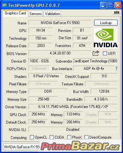 Prodám grafickou kartu grainward FX5500-TD256 256MB – fotografie 1