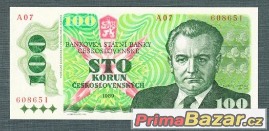Staré bankovky - 100 kčs 1989 Gottwald, bezvadný stav – fotografie 1