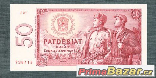 Staré bankovky - 50 kčs 1964 bezvadný stav – fotografie 1