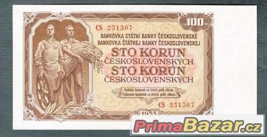 Staré bankovky - 100 kčs 1953, bezvadný stav – fotografie 1