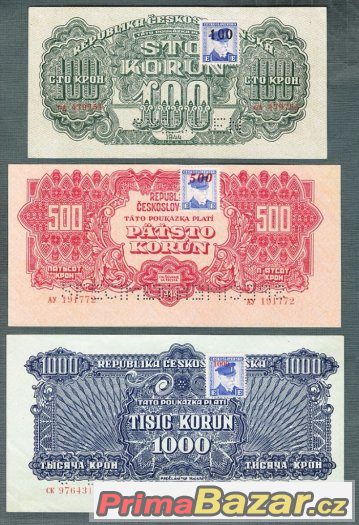 Staré bankovky - sestava 1944 KOLEK - 3kusy, pěkný stav, ori – fotografie 1