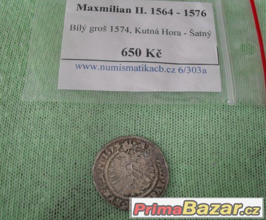 4x mince Stříbrná mince bílý groš Maxmilíán 1574 – fotografie 1