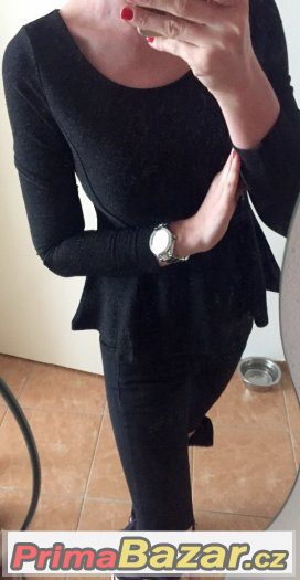 H&M luxusni peplum trpytivy cerny dl.rukav S – fotografie 2