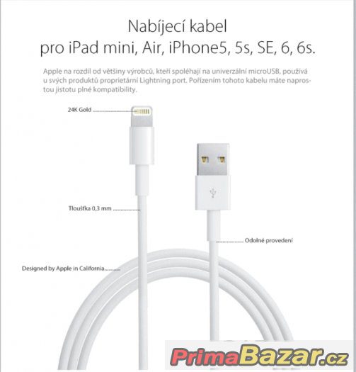 Originální lightning kabel Apple pro iPhone 5/5s/6/6s a iPad – fotografie 3