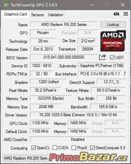 Prodám: AMD Sapphire Radeon R9 270X Vapor-X OC With Boost – fotografie 5