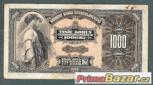 Staré bankovky - První republika 1000 korun 1932 – fotografie 2