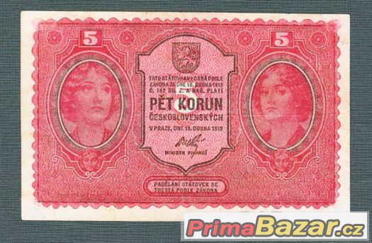 Staré bankovky - 5 korun 1919 – fotografie 1