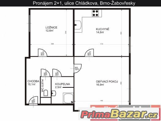 Pronájem 2+1, ulice Chládkova, Brno-Žabovřesky – fotografie 1