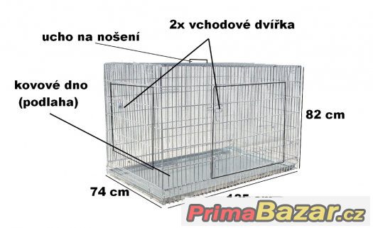 Kovová klec 125 x 74 x 82 cm – fotografie 2