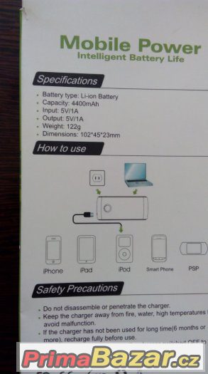 AKCE 1+1 Power Bank kapacita 4400mAh - bílá - POSLEDNÍ KUS – fotografie 4