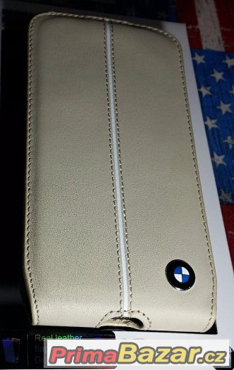 Samsung S4 i9505...BMW...Flip Kožené Pouzdro BÉŽOVÉ-krémové – fotografie 3