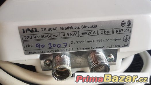 Elektrický průtokový ohřívač HAKL 230 V - NOVÝ – fotografie 2