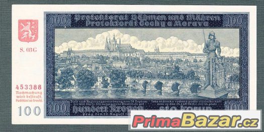 Staré bankovky - Protektorát 100 korun 1940, bezvadný stav – fotografie 1