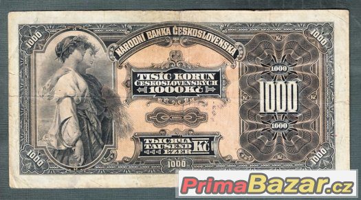 Staré bankovky 1000 korun 1932 NEPERFOROVANA – fotografie 2