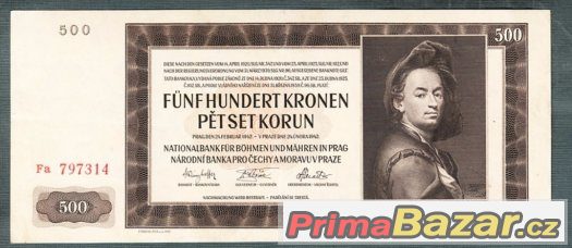 Staré bankovky - 500 korun 1942 NEPERFOROVANA pěkný stav – fotografie 1