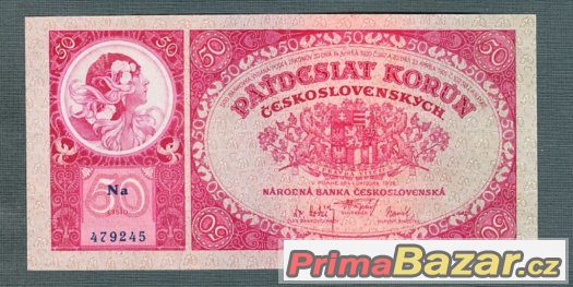 Staré bankovky - 50 korun 1929 neperforovana, pěkný stav – fotografie 1