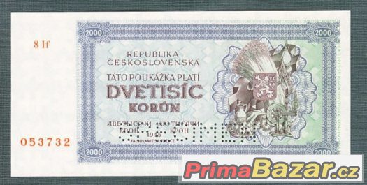 Staré bankovky - 2000 kčs 1945 bezvadný stav – fotografie 1